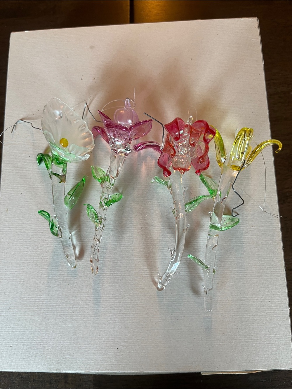 Vintage Handblown Glass Flower Accents - Clear, Pink, Red, Yellow, Green